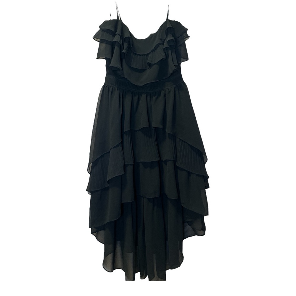 Romeo & Juliet Couture Ruffle Tiered Chiffon Dress Navy Sz M Spaghetti Straps